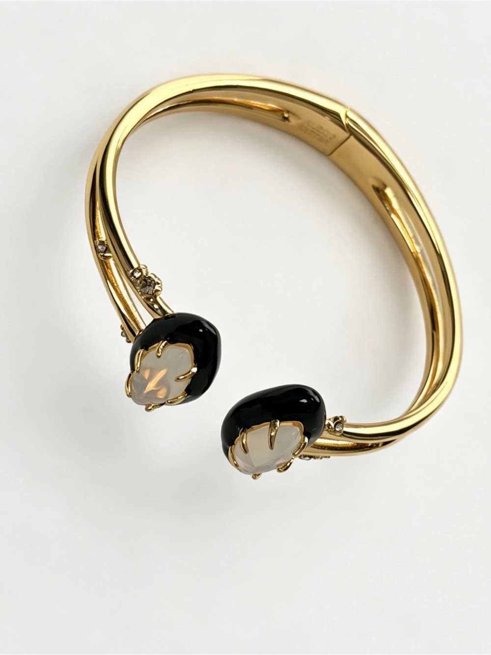 Alexis Bittar Gold Tone Opal Crystal Black Glazed Enamel Clip Bangle
